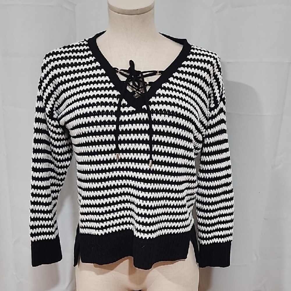 White House Black Market Striped V-Neck Sweater